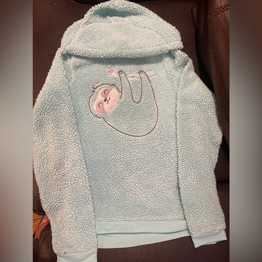 Mint Green Girls 14 Plus Sloth Sherpa Hooded Sweatshirt